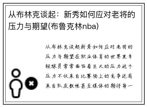 从布林克谈起：新秀如何应对老将的压力与期望(布鲁克林nba)